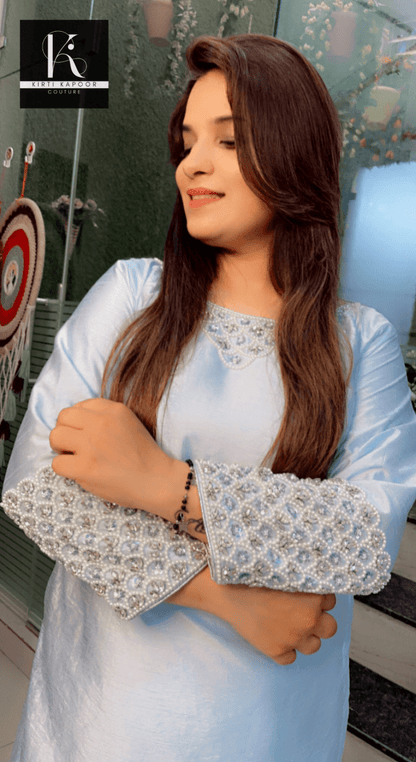 Blizzard Blue Hand - Embroidered Co - ord - Kirti Kapoor Couture