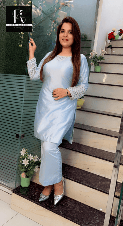 Blizzard Blue Hand - Embroidered Co - ord - Kirti Kapoor Couture