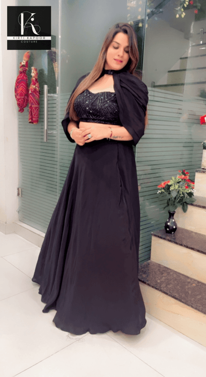 Blouse and Skirt Set with a Layered Shrug - Kirti Kapoor Couture