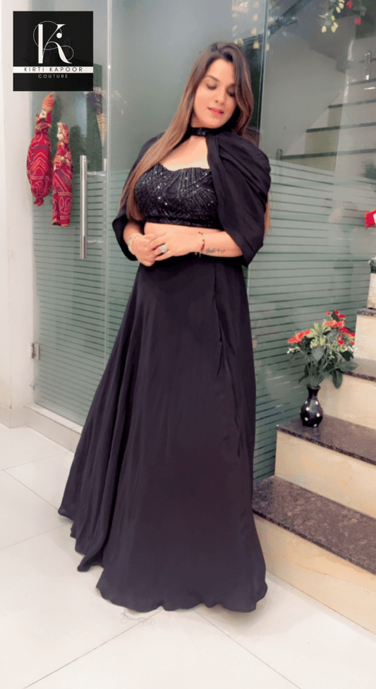 Blouse and Skirt Set with a Layered Shrug - Kirti Kapoor Couture