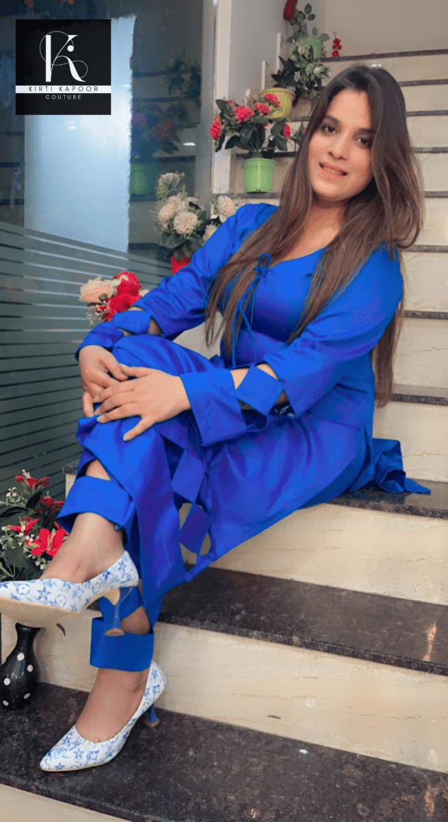 Blue Cotton Designer Shirt with Matching Pant - Kirti Kapoor Couture