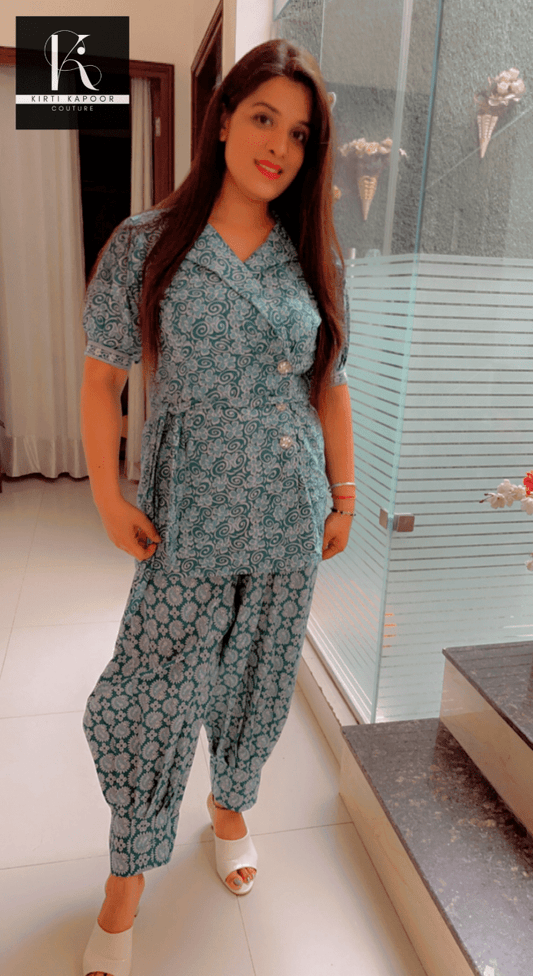 Blue Cotton Printed Co - ord Set [Summer Collection] - Kirti Kapoor Couture