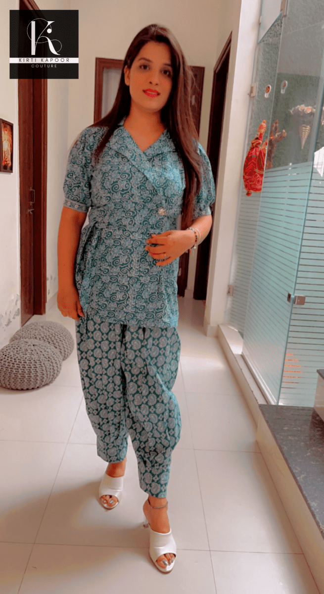 Blue Cotton Printed Co - ord Set [Summer Collection] - Kirti Kapoor Couture