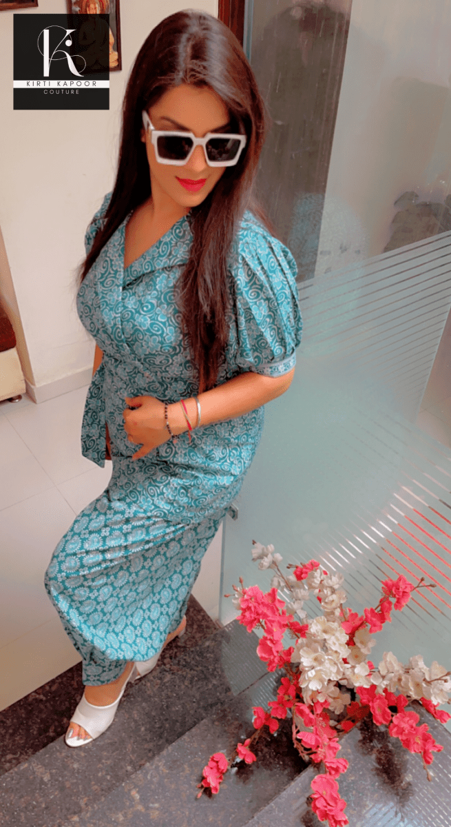 Blue Cotton Printed Co - ord Set [Summer Collection] - Kirti Kapoor Couture