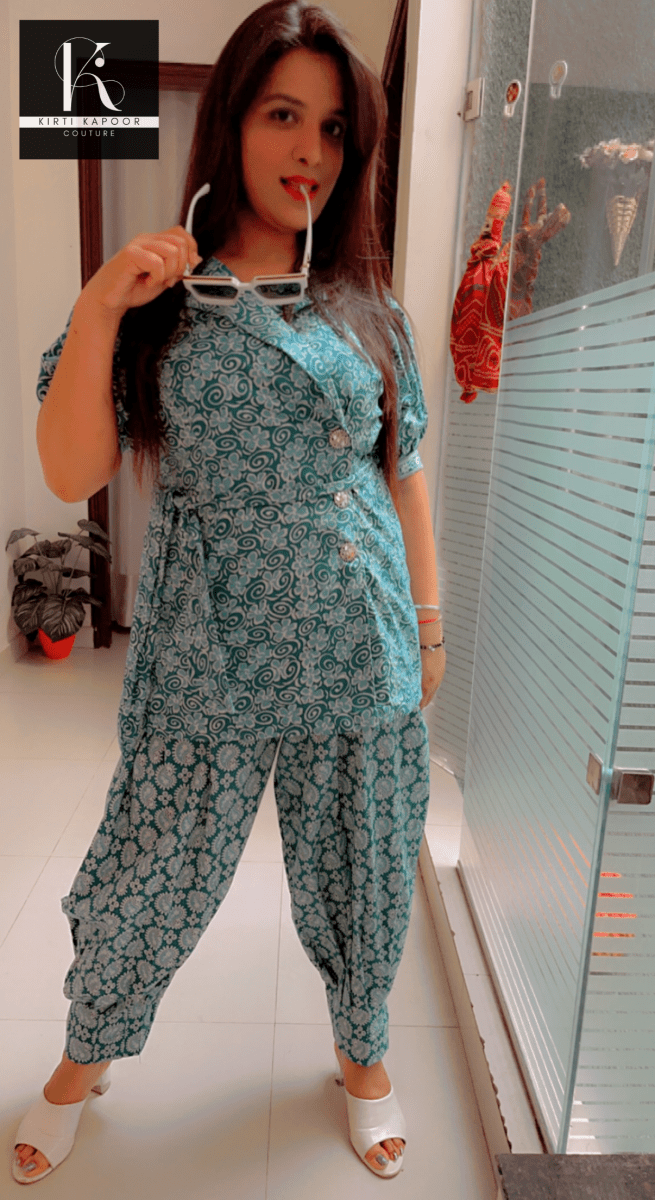 Blue Cotton Printed Co - ord Set [Summer Collection] - Kirti Kapoor Couture