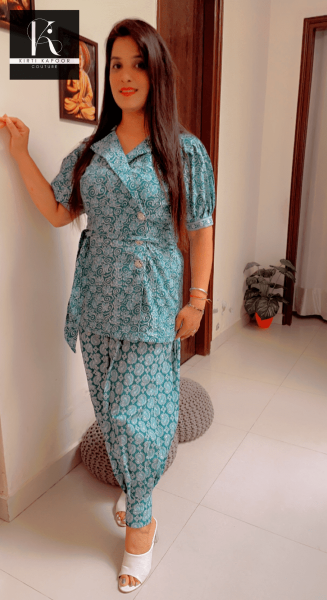 Blue Cotton Printed Co - ord Set [Summer Collection] - Kirti Kapoor Couture