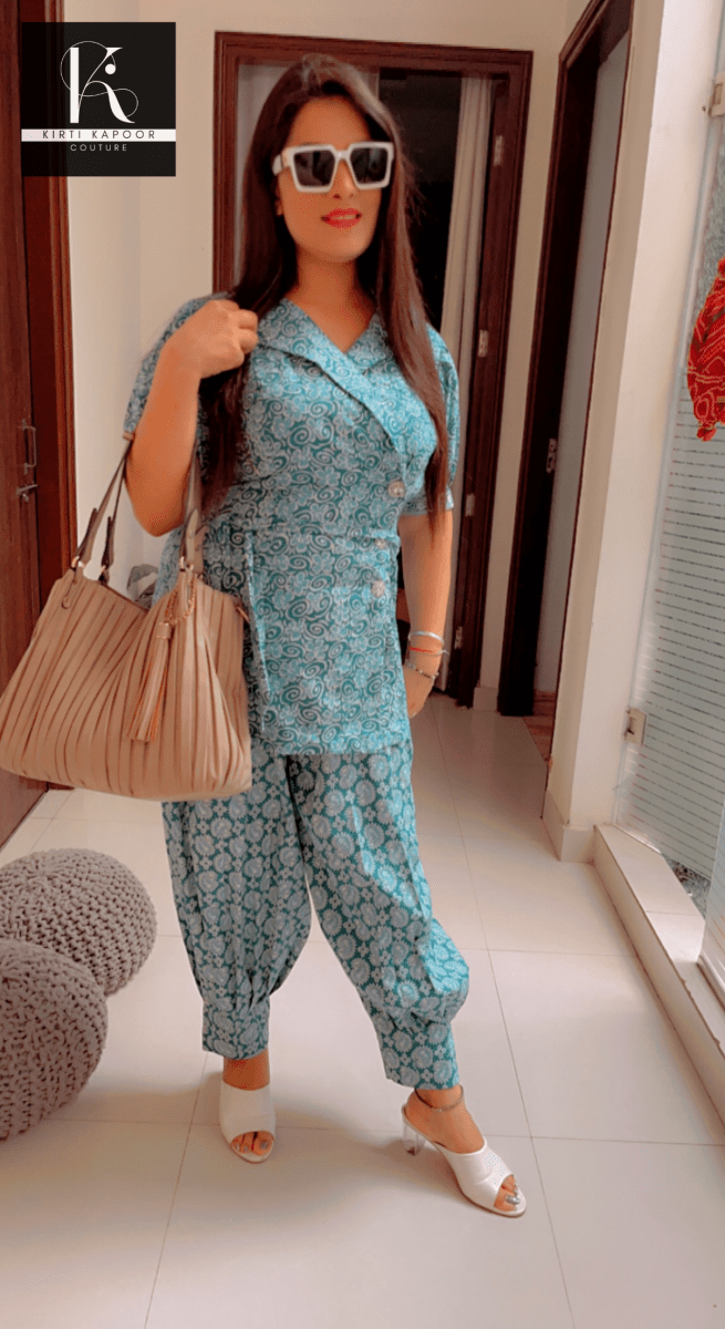 Blue Cotton Printed Co - ord Set [Summer Collection] - Kirti Kapoor Couture