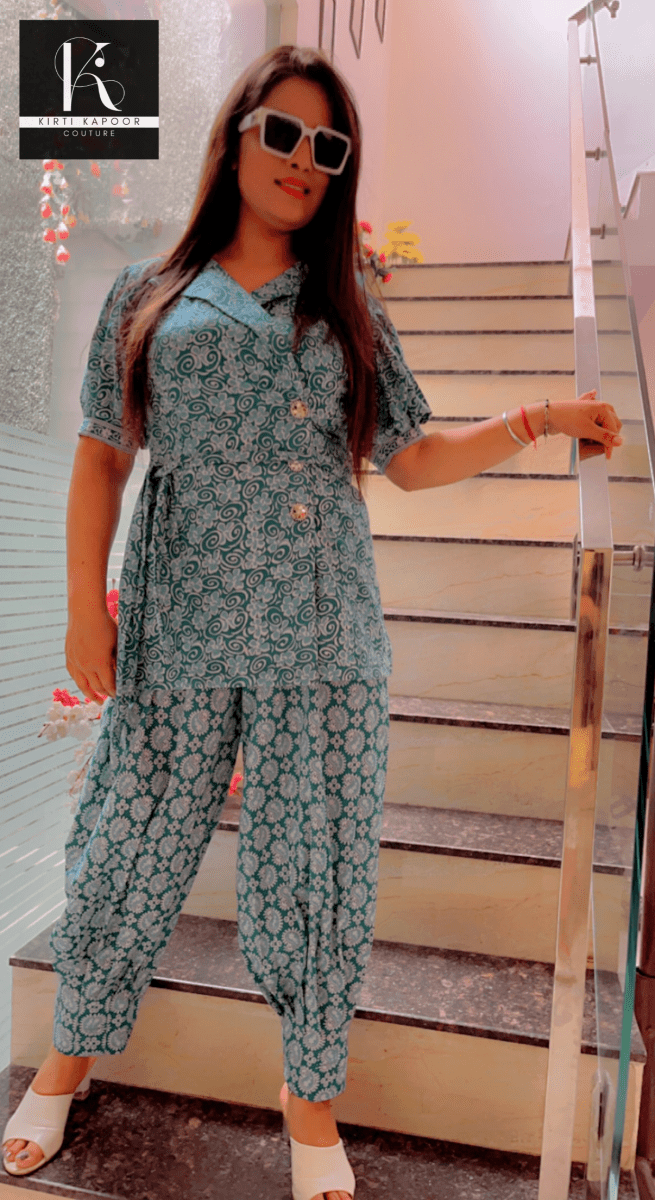 Blue Cotton Printed Co - ord Set [Summer Collection] - Kirti Kapoor Couture