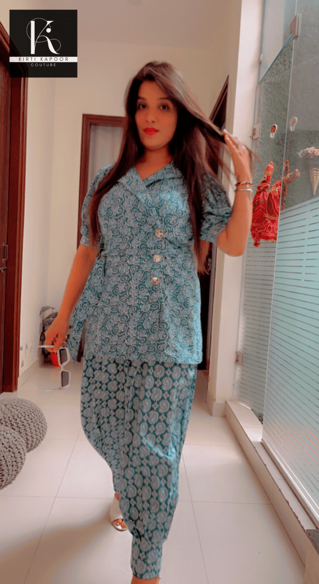 Blue Cotton Printed Co - ord Set [Summer Collection] - Kirti Kapoor Couture
