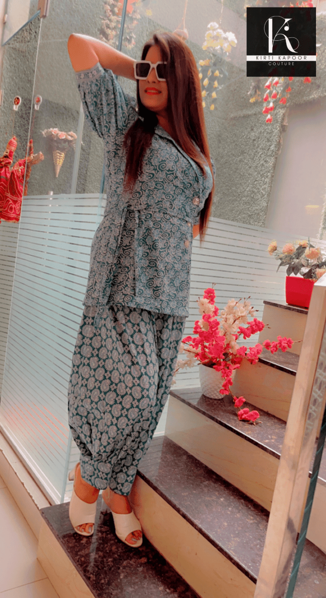 Blue Cotton Printed Co - ord Set [Summer Collection] - Kirti Kapoor Couture
