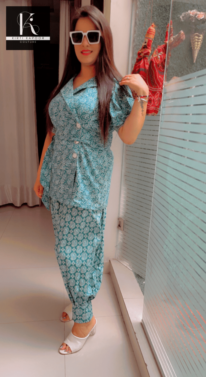 Blue Cotton Printed Co - ord Set [Summer Collection] - Kirti Kapoor Couture