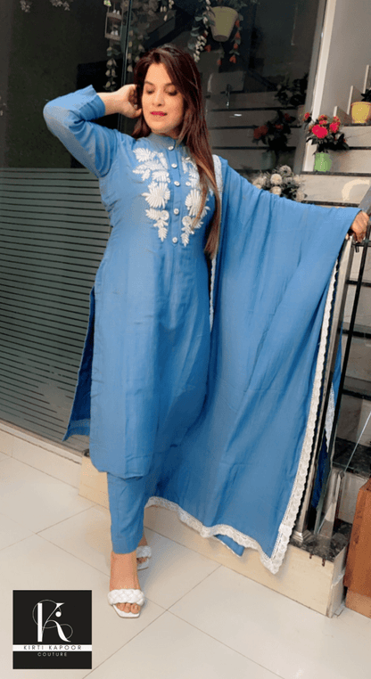 Blue Hand - Embroidered Check Suit - Kirti Kapoor Couture