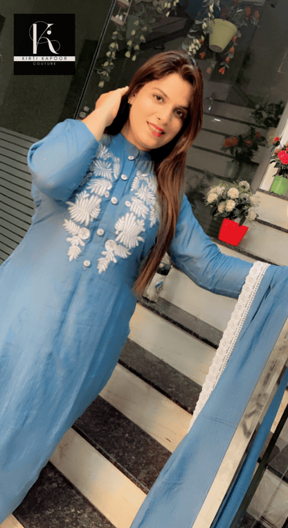 Blue Hand - Embroidered Check Suit - Kirti Kapoor Couture