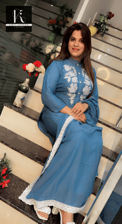 Blue Hand - Embroidered Check Suit - Kirti Kapoor Couture