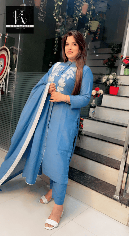 Blue Hand - Embroidered Check Suit - Kirti Kapoor Couture