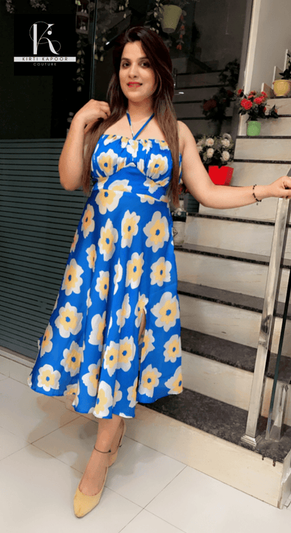 Blue Satin - Georgette Floral Printed Tunic (Apt Vacation Wear) - Kirti Kapoor Couture