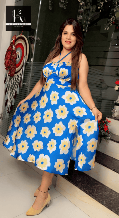 Blue Satin - Georgette Floral Printed Tunic (Apt Vacation Wear) - Kirti Kapoor Couture