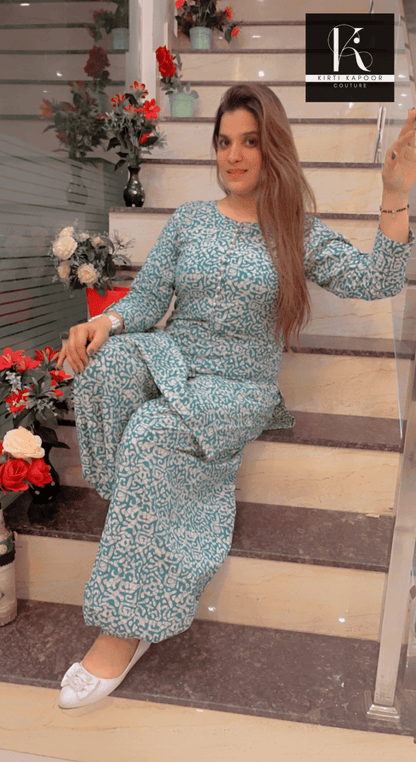 Blue - White Printed Co - ord with Harem Salwar - Kirti Kapoor Couture