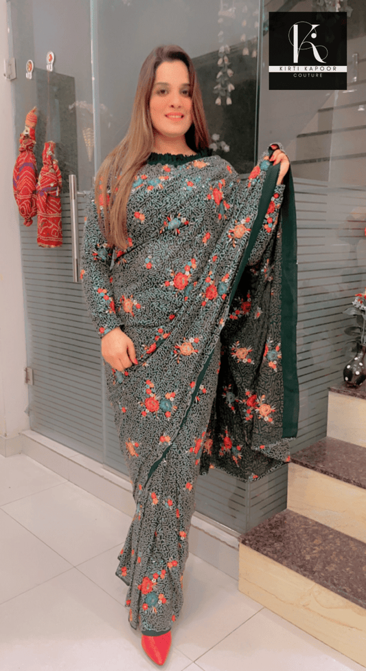 Bottle Green Sequence Saree - Kirti Kapoor Couture