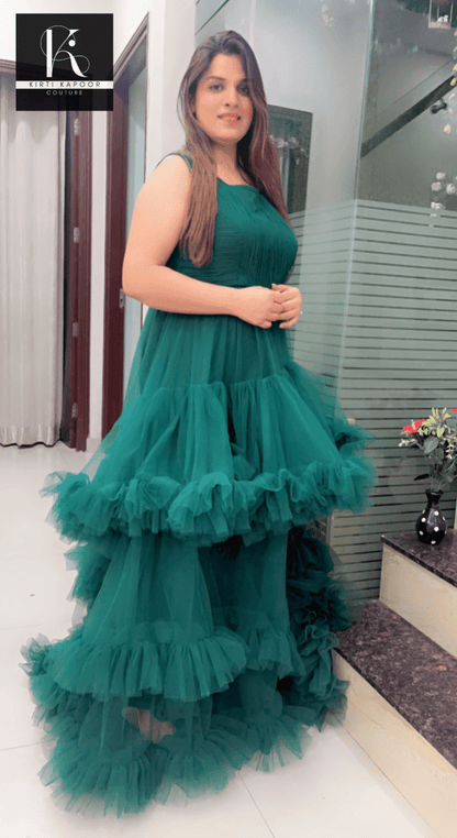 Bottle Green Trail Gown - Kirti Kapoor Couture