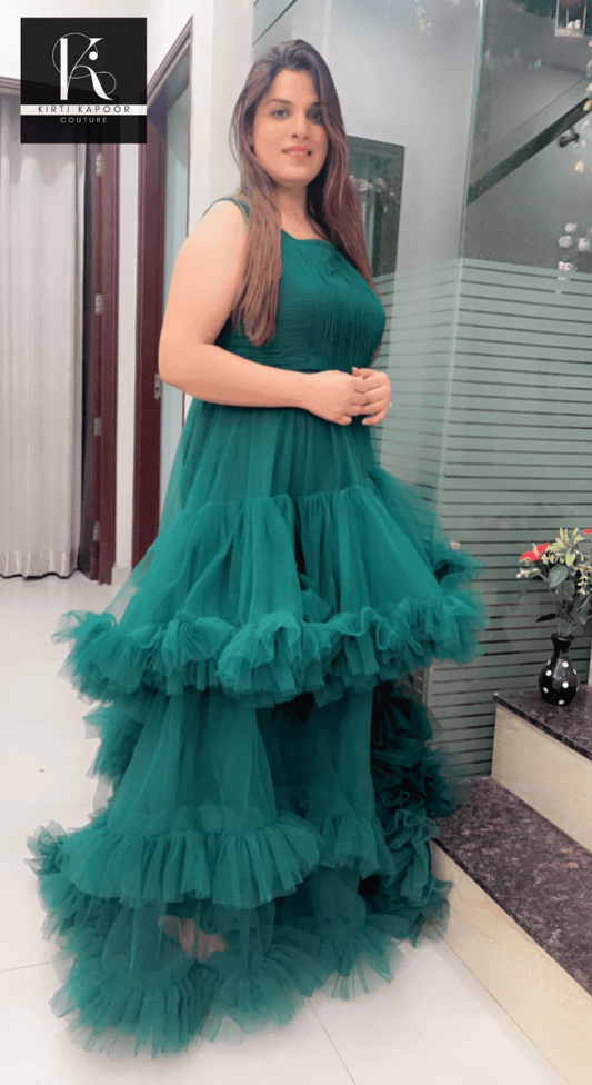 Bottle Green Trail Gown - Kirti Kapoor Couture