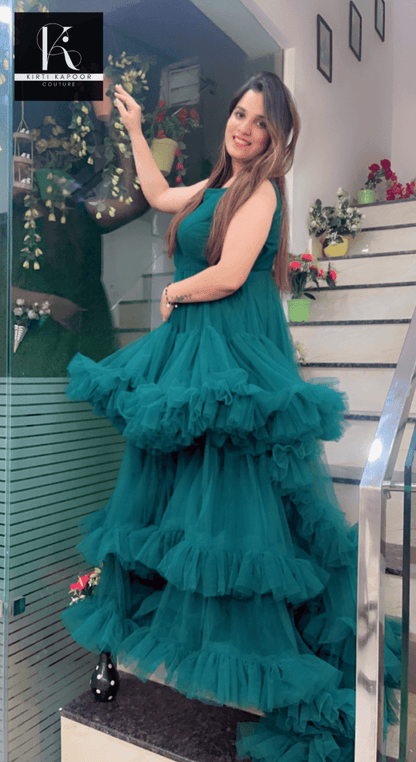 Bottle Green Trail Gown - Kirti Kapoor Couture