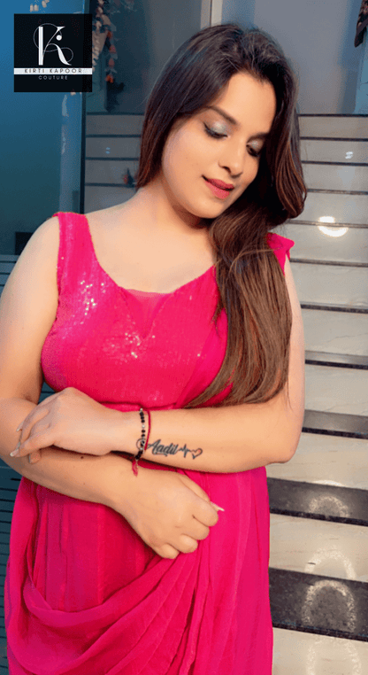 Bright Pink Shimmer Saree with Sequence Blouse - Kirti Kapoor Couture