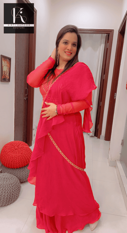 Bright Red Saree With Gold Highlights - Wedding Collection - Kirti Kapoor Couture