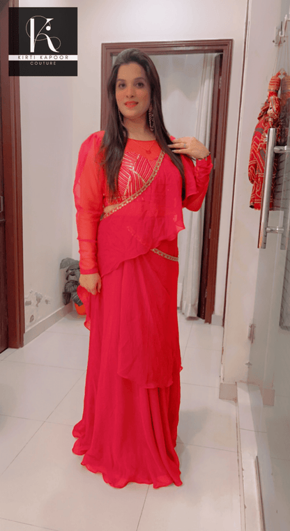Bright Red Saree With Gold Highlights - Wedding Collection - Kirti Kapoor Couture