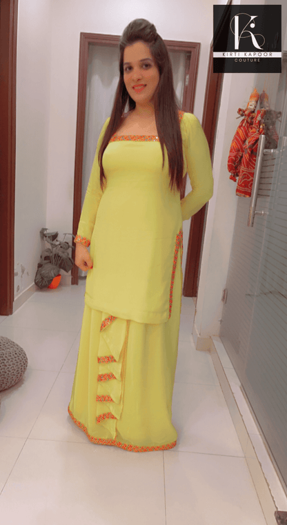 Bright Yellow Chadra Style Suit (Traditional Punjabi Attire) - Kirti Kapoor Couture