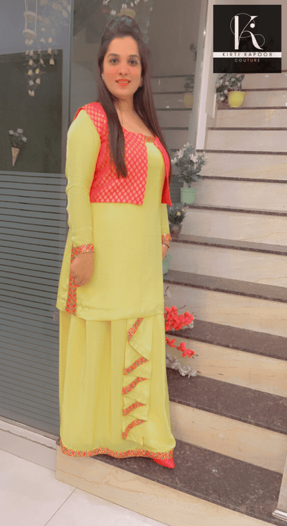 Bright Yellow Chadra Style Suit (Traditional Punjabi Attire) - Kirti Kapoor Couture