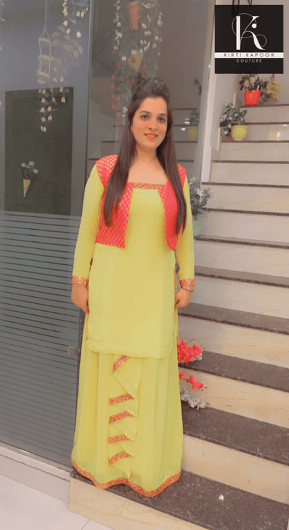 Bright Yellow Chadra Style Suit (Traditional Punjabi Attire) - Kirti Kapoor Couture