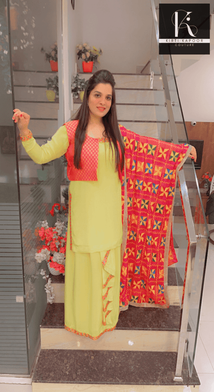 Bright Yellow Chadra Style Suit (Traditional Punjabi Attire) - Kirti Kapoor Couture