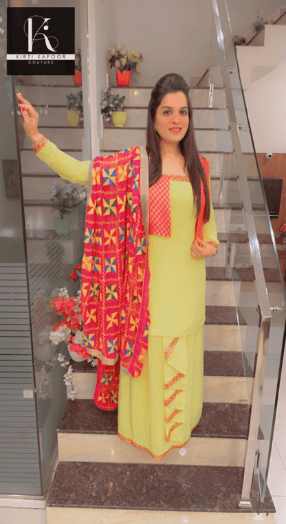 Bright Yellow Chadra Style Suit (Traditional Punjabi Attire) - Kirti Kapoor Couture