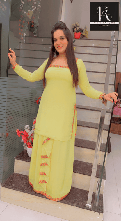 Bright Yellow Chadra Style Suit (Traditional Punjabi Attire) - Kirti Kapoor Couture