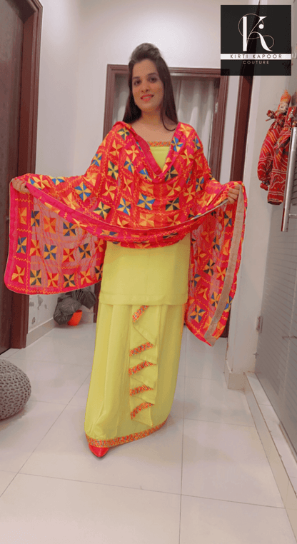 Bright Yellow Chadra Style Suit (Traditional Punjabi Attire) - Kirti Kapoor Couture