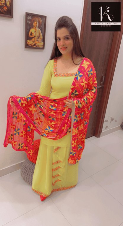 Bright Yellow Chadra Style Suit (Traditional Punjabi Attire) - Kirti Kapoor Couture