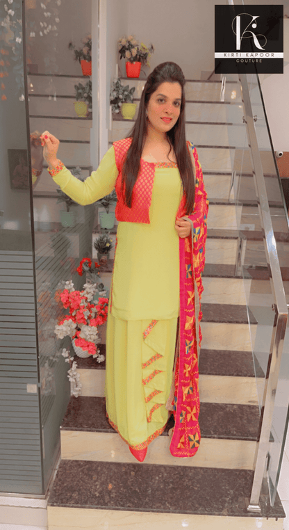 Bright Yellow Chadra Style Suit (Traditional Punjabi Attire) - Kirti Kapoor Couture