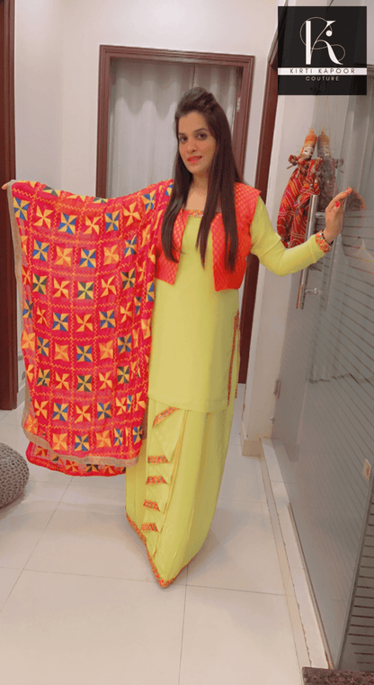 Bright Yellow Chadra Style Suit (Traditional Punjabi Attire) - Kirti Kapoor Couture