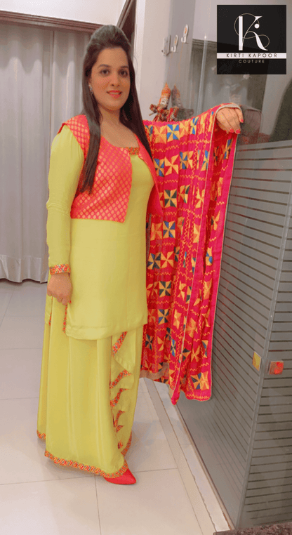 Bright Yellow Chadra Style Suit (Traditional Punjabi Attire) - Kirti Kapoor Couture