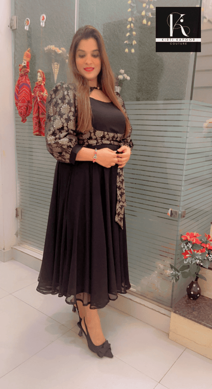 Brocade Black Frock Style (Perfect Farewell Outfit) - Kirti Kapoor Couture