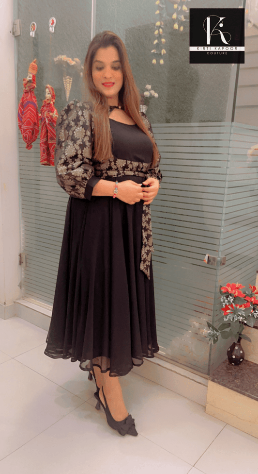 Brocade Black Frock Style (Perfect Farewell Outfit) - Kirti Kapoor Couture