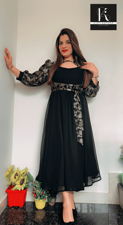Brocade Black Frock Style (Perfect Farewell Outfit) - Kirti Kapoor Couture