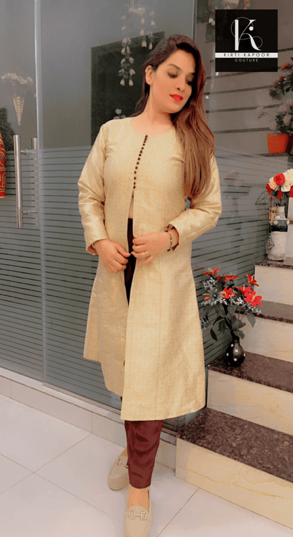 Brocade Front - cut Shirt with Pashmina Pants - Kirti Kapoor Couture