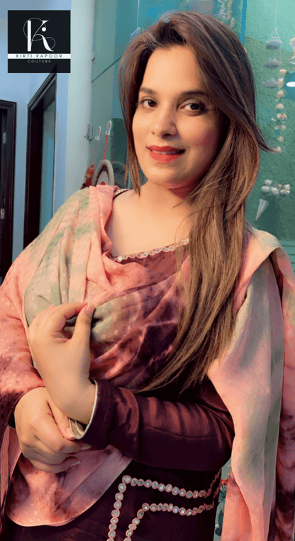 Brown Embroidered Suit with Tie & Dye Dupatta - Kirti Kapoor Couture