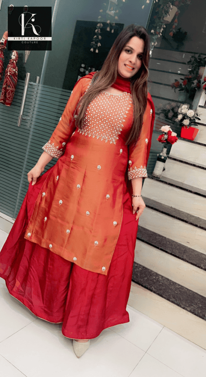 Brown Hand - Embroidered Plazo Suit - Kirti Kapoor Couture