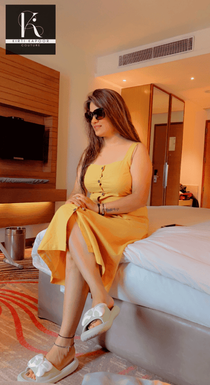 Casual Yellow Dress With Black Buttons - Kirti Kapoor Couture