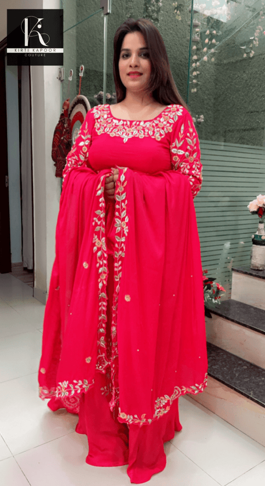 Cherry Red Hand - Embroidered Anarkali Suit - Kirti Kapoor Couture