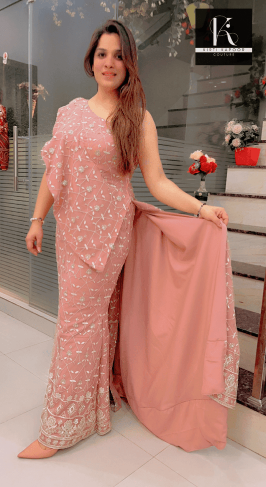 Classic Women's Evening Gown with Twist - Kirti Kapoor Couture