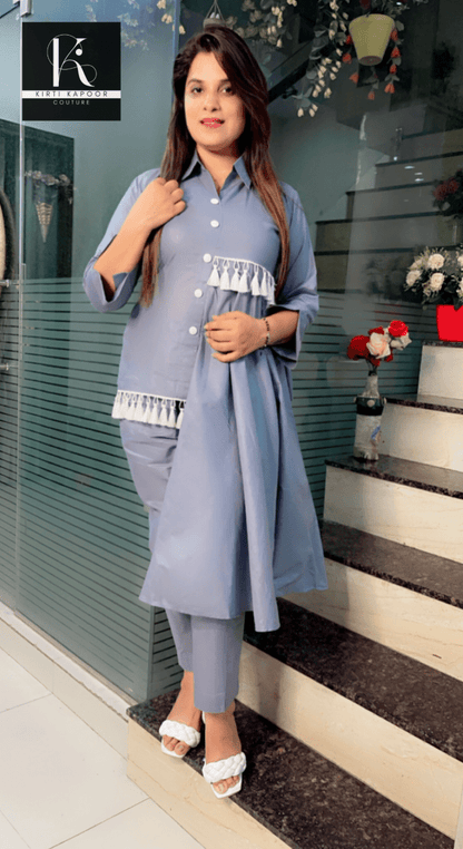 Corn Flower Blue Short - Long Kurti Set - Kirti Kapoor Couture